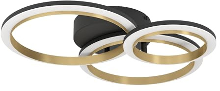EGLO LED Deckenleuchte Calliera, Deckenlampe dimmbar in Stufen, Bürolampe Decke, Küchenlampe aus Metall und Kunststoff in Schwarz und Messing, neutralweiß, 44,5 x 49 cm | Büro- und Küchenbeleuchtung, Metall und Kunststoff in Schwarz und Messing, neutralweiß, 44,5 x 49 cm