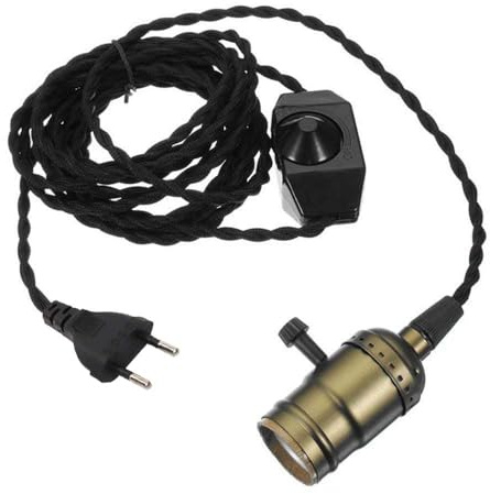 Single Vintage Bulb Cord Edison Socket lamp plug Pendant Light with Dimmer, E27 Lamp Holder with Switch, 4.5m Power Cable, UK Plug, E27 Socket Adapter for Lamp Hanging, Kitchen, Living Room