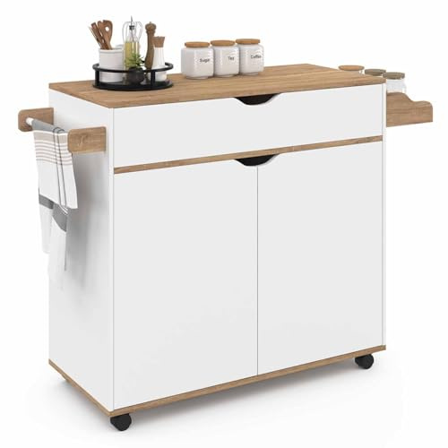 IDMarket - Küchenschrank COSY XXL mit weißer Schublade und Buchenholzplatten B.90 CM