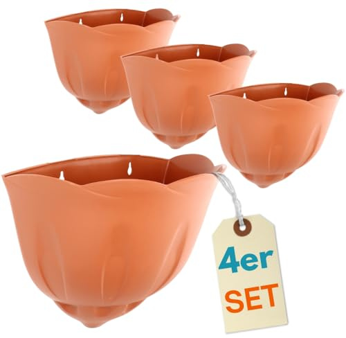 GarPet 4er Set Blumentopf Wand Blumentopf Wandmontage Wandblumentopf Wandvasen für Pflanzen Pflanzen Wandhalterung Wandtopf Außenbereich Terrakotta