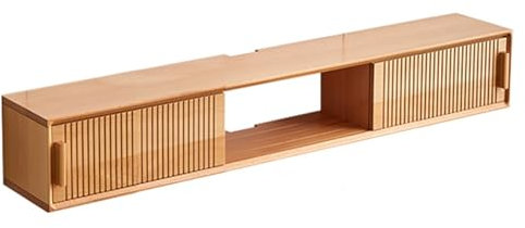 WLCNYL 59-Zoll-schwebender TV-Ständer, wandmontierter TV-Schrank aus Massivholz mit 3 Ablagefächern, TV-Konsole mit Schiebetüren, Entertainment-Center-Medienkonsole, Wohnzimmermöbel (Holzfarbe)