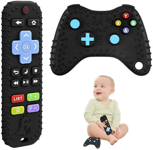 Mando a distancia para bebé, 2 unidades de mando a distancia para niños, juguete de control remoto de silicona para bebé, sin BPA, mando a distancia + modelado de la consola de juegos, adecuado para