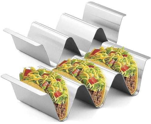 Zwenjuan Stainless Steel Taco Holder Stand,2 Pcs Wave Taco Holder Stand U-Shaped Taco Stand Safe for Dishwasher and Oven, Taco Rack Trays for Home Mexican Restaurant Kitchen Cafe
