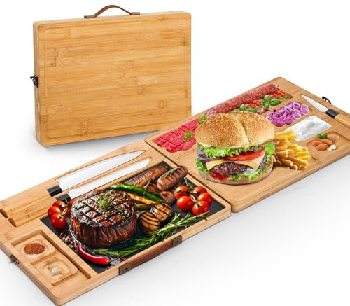 E EASTSTORM Large Cheese Board and Knife Set, Portable Folding Chopping Board, Slate Serving Board for Snack, Steak, Bread, Burger, Cheese Board Gift Set Unique House Warming, Anniversary & Wedding