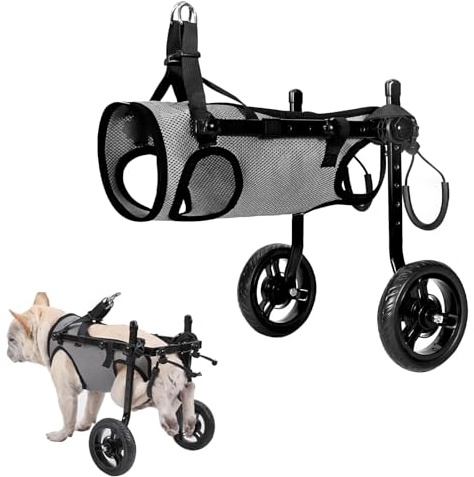 UIQELYS Kleiner Hunderollstuhl für Rückenbeine, grauer Hund/Katze/Haustier-Rollstuhl, leicht, Wagen mit behinderten Hinterbeinen, Spazierengehen, verstellbarer Hunderollstuhl