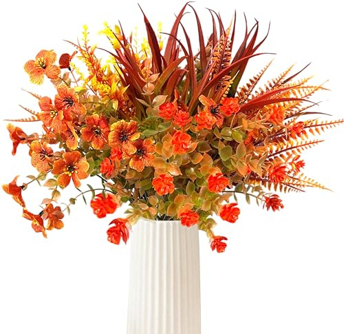 8 Bündel Künstliche Herbstblumen 7 Stile gemischte Kunstblumen Herbst Deko, Wie Echt Autumn künstliche Pflanzen Herbst gefälschte Blumen Gras Farne für Garten Veranda Terrasse Autumn Tischdeko Dekor