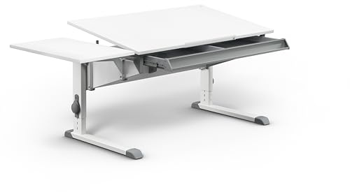 Moll Sprinter Kinderschreibtisch höhenverstellbar | mitwachsend, ergonomisch & neigbar für aufrechtes Sitzen | ideal für Schulkinder | Schreibtisch weiß optional mit Schublade | Made in Germany
