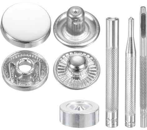 QUARKZMAN 24 Set Lederschließen Kit 12,5mm Durchmesser Messing Druckknopf 69mm Länge Metall Druckknöpfe Mit 4 Installationswerkzeugen für Mantel Tasche Leder Marine Boot Segeltuch (Silber)