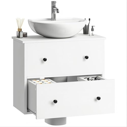 YITAHOME wall mounted under sink bathroom cabinet, bathroom storage with 2 drawers, Toilet Paper Storage Cabinet, vanity unit, 60 x 30 x 50 cm for small bathroom, White
