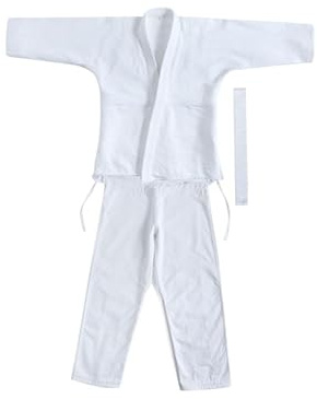 mophrati Judo Gi, Jiu Jitsu Anzug, Karate Anzug, atmungsaktive, leichte Baumwolle, Sportbekleidung für Schüler, leichte Baumwoll Kampfsportbekleidung, Karate Gi Kleidung, Weiß, 165 cm