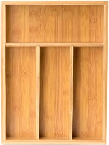 Emirates Living Bamboo Kitchen Drawer Organiser, Wooden Cutlery Tray with 4 Narrow Compartments for Spoons Forks & Knives, Silverware Utensil Storage Flatware Holder