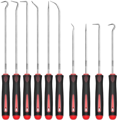 10 Stück Pick und Haken Set,24 cm und 16,5 cm Haken, Rot Wellendichtring Werkzeug für Autoreparaturen，Öl-Ringe,O-Ringe Geräteinstallationen,Demontage Werkzeug