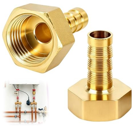 2 Piezas Conectores de Latón, Macizo de 10 mm a Rosca, Hembra BSP de 1/2 Pulgada, Conector Manguera, para Manguera, Acoplador Adaptador de Púas para Agua, Aire, Aceite, Gas, Jardín, Piscina, Bricolaje