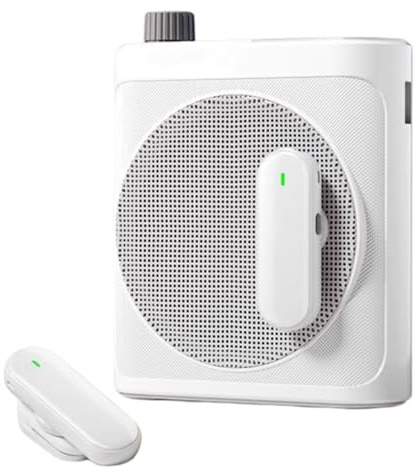 PUSOKEI Kabelloser Sprachverstärker mit 2 Magnetischen Lavalier-Mikrofonen, Rauschunterdrückung, Bluetooth 5.4 PA-System für Lehrer, Klassenzimmer, Sprache, Training Im Freien (White)