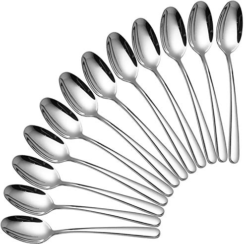 QUCHER 7.4 Zoll 18/10 Suppentassenlöffel Esslöffel Edelstahl Suppenlöffel Kaffeelöffel Tabelle Abendessen Löffel Tafelgeschirr besteck set für Heimgebrauch Küche Gaststätte (12 Stück)