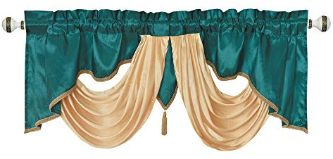 GOHD Valarie Fancy - Mantovana per finestra, 54 x 18 cm, tessuto taffettà con morbido raso a festone. Aggiungi un tocco di lusso reale alla tua casa (verde acqua)