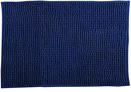 MSV – Chenille-Mikrofaser-Badematte – Langflorig, rutschfest – Maschinenwaschbar – Praktische Aufhängeschlaufe – Optimaler Komfort und Hygiene – Dunkelblau – Einzeln – 60 x 90 cm