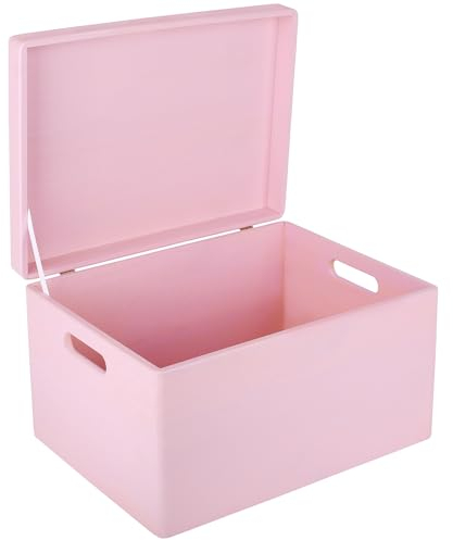 Creative Deco XXL Rosa Große Holzkiste mit Deckel | 40x30x24 cm (+/-1cm) | Weihnachten Holztruhe Erinnerungsbox Baby Holzbox mit Deckel und Griffen Kasten | Für Dokumente, Wertsachen, Spielzeuge