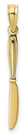 10k Yellow Gold Butter Knife Pendant with Detailed Handle Design, Vintage Flatware Style Culinary Jewelry, Unisex Kitchen Charm Necklace, Artisan Cutlery Pendant for Food Lover or Chef Accessory