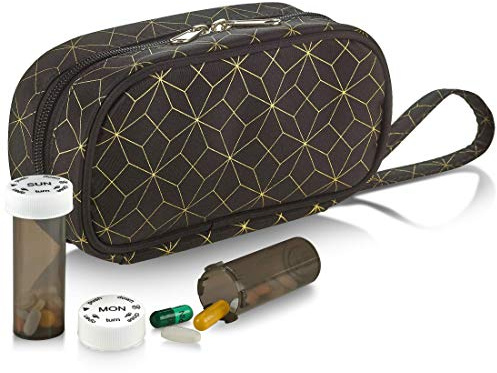 Pillenflaschen-Organizer – Modulares Reise-Medizin-Tragetasche, Tragetasche für wöchentliche Pillenflaschen mit 3 zusätzlichen täglichen Flaschen, langlebig, reißfest