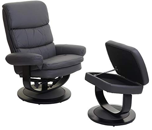 Mendler Relaxsessel HWC-C16, Fernsehsessel TV-Sessel Hocker mit Staufach, MVG-Zertifiziert - Kunstleder mattgrau