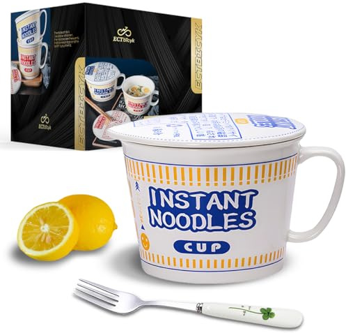 Ramen Schüssel mit Deckel Groß Instant Nudeln Ramen Bowl Keramik Suppenschüssel mit Deckel und Griff (Blau, 1000ml)