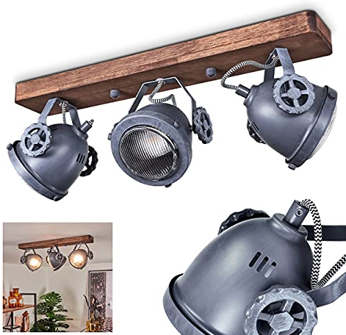 hofstein Lámpara de techo Herford, lámpara de habitación de 3 luces en metal y madera en marrón y gris con pantalla de cristal, spot giratorio e inclinable, 3 x GU10, sin bombilla(s)
