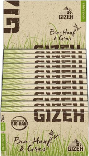 GIZEH Hanf & Gras King Size Slim + Tips – 25 Heftchen á 34 Blatt | Blättchen aus 100% zertifiziertem Bio-Hanf, ungebleicht & ungefärbt - 14 g/m² Paper + 34 Tips