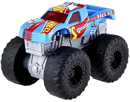 Hot Wheels Monster Trucks Roarin’ Wreckers Race Ace Truck with Lights & Sounds, Engine Revving & Crushing Noises, Cab Light, Plays Hero’s Theme Song, Gift for Kids 3 Years & Up