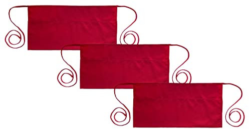 PLOYMONO Taillenschürze Schürzen Arbeitsschürze mit 3 Taschen, 3 Stück, rote Kellnerin, Kellnernerservierer, kurze Schürze