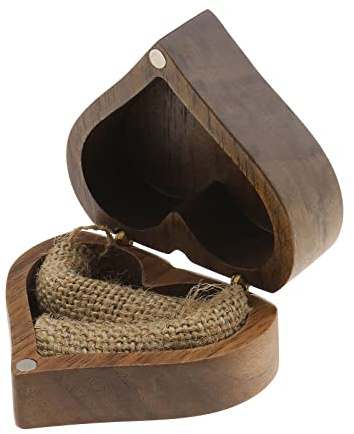 VGOL Boîte à Bagues de Fiançailles Noyer en Forme de Cœur Bois Massif à Verrouillage Magnétique Boîte à Bijoux Présentoir de Rangement Organisateur pour Proposition de Mariage