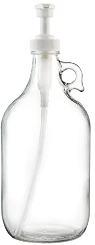 kitchentoolz Half Gallon Glass Laundry Detergent Dispenser with Pump, 64 oz Large Liquid Laundry Soap Dispenser Jug for Fabric Softener, Syrup and Laundry Room Use, Made in USA