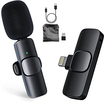 Inov8 AM1050 Microphone Cravate sans Fil avec connecteur Lightning pour iOS, iPhone X/XS/8/11/12/13 et iPad Plug and Play avec émetteur TX et récepteur RX Noir