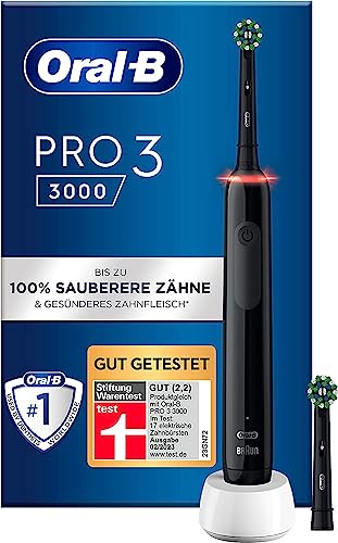Oral-B Pro 3 3000 Cepillo de Dientes Eléctrico con Mango Recargable y 2 Cabezales, Diseñado por Braun, Regalos Originales para Mujer y Hombre - Negro