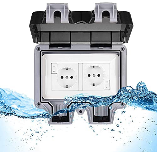 Waterproof Switch Socket Kamanan Weatherproof Outdoor Socket Double Hole Outdoor Socket Socket PVC Protective Contacts for Indoor Garages Balconies Toilets and Outdoor Gardens with Hinged Lid