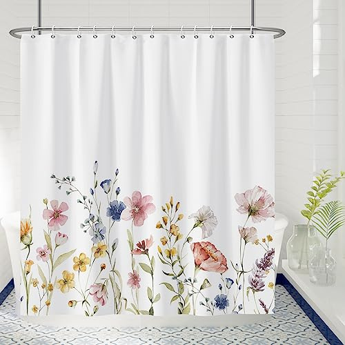 MIRRORANG Aquarell Blume Duschvorhang,Wasserdicht Schimmel & Schimmel resistent Polyester Duschvorhang für Badezimmer, Dekorative Stoffvorhang für Zimmer Wanne mit 12 Haken,183x183cm