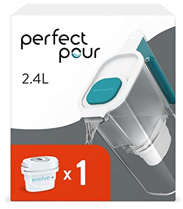 Aqua Optima Perfect Pour Water Filter Jug & 1 Evolve+ Filter Cartridges, 2.4L, Blue - Fridge & Dishwasher Friendly - Reduces Limescale, Chlorine and Other Impurities - By LAICA (Packaging May Vary)