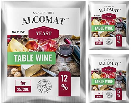 Alcomat Weinhefe 3er Pack - Trockenhefe für Rotweine und Weißweine - Reinzuchthefe für Wein Gärtemperatur 15-30°C - Alkoholtoleranz bis zu 12% - Wein Hefen für Tischwein