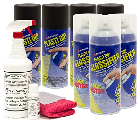DipYourCar Plasti Dip Gloss Black Wheel Paint Kit - DIY Set with Cans of Sprayable Automotive Peelable Protection PreDip Cleaner Spray DipRelease for Tires and Microfiber Towel for Car Rims.