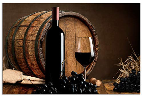 decomonkey - Tableau Acoustique Cuisine 90x60 1 Pièce - Impression sur Toile Décoration Maison Isolation Peinture Image Phonique Déco Bureau De l'alcool bois cuisine fruit rustique vin