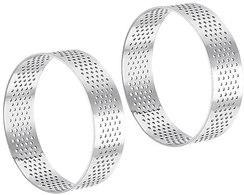 sourcing map 2pcs Stainless Steel Cake Rings for Baking, Perforated Cake Mousse Ring Kitchen Baking Heat-Resistant 2.7 Diameter, 0.8 Height,for Cake Dessert, Silver