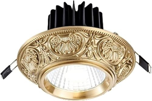 Down lights indoor ceiling recessed light LED Recessed Downlight,3W,5W,7W,10W Vintage Carved Brass Baffle Trim Recessed Spotlight Modern Living Room Ceiling Light LED Recessed Downlights (Color : 7w,