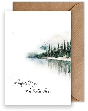 WBdesignz Trauerkarte mit Umschlag Aufrichtige Anteilnahme - See am Waldrand Beerdigung Karte - Kondolenz Karte Anteilnahme (DIN A6)