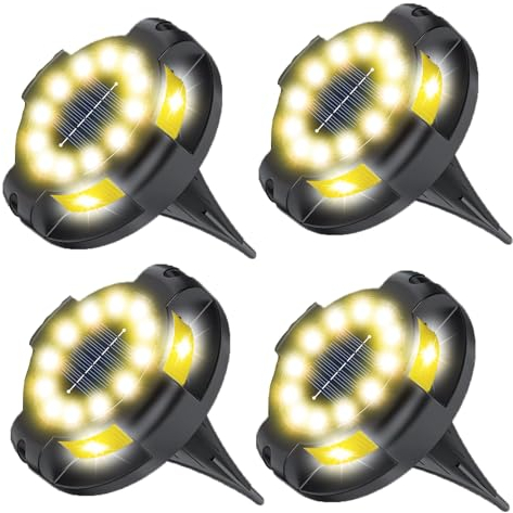 ZVO Solar Bodenleuchten Aussen - 4 Stück 16 LED Solarlampen für Außen Solarleuchten Außenleuchte Warmweiß, Led Solar Gartenleuchten Wasserdicht Kunststoff für Garten Dock Weg