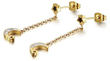 Bishilin Ohrhänger Edelstahl Gold, Ohrringe Hängend Stern und Mond mit Zirkonia Ohrringe Jugendstil Modeschmuck