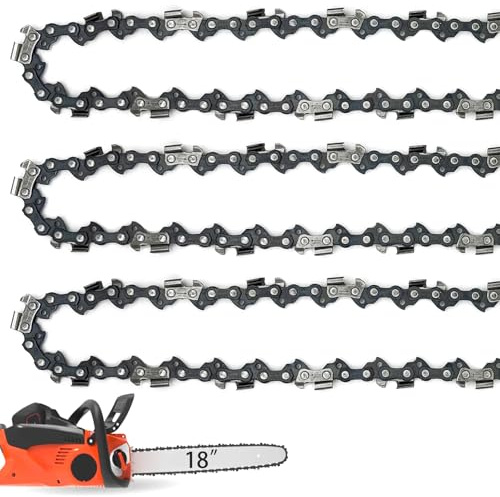 JINFFR 18 Inch Chainsaw Chain 050 Gauge, 3/8 LP Pitch, 62 Drive Links, 18 Inch Chain Saw Chains Replacement for Echo, Ego, Poulan, Kobalt, Greenworks - S62 (3 Chains)