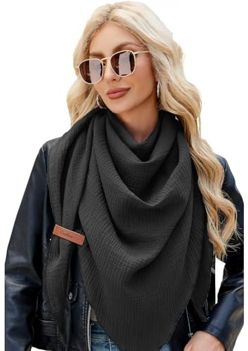 UMIPUBO Sciarpa Donna Triangolo Scialle Pashmina Scaldacollo Caldo Sciarpone Sciarpa Moda Leggera Lungo Tinta Unita Sciarpa Stola Elegante Donna Cerimonia Primavera e Autunno 190x80cm, Nero
