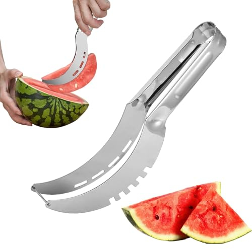Cortador De Sandía, 3 Cortador De Sandía De Acero Inoxidable, Cortador De Melón De Corte Rápido, Cortador De Frutas Con Forma De Gancho Seguridad, Para Mango, Fruta De Dragón Y Utensilios De Cocina