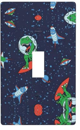 Funny Astronaut Dinosaur Rocket Print 1-Gang Light Switch Wall Plates -Single Toggle Electrical Switchplates For Bathroom