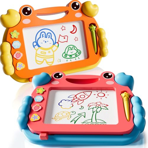 2 Pcs Magnetic Drawing Board, Magnet Doodle Board for Toddler Girls Boys 3 4 5 6 7 Year Old Kids, Montessori Preschool Educational Travel Toys Gift Etch A Colorful Sketch Magnet Erasable Writing Pad